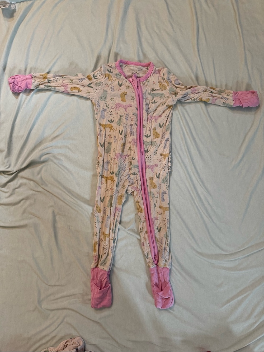 Angel Dear Pink Trim Animal Print Kids One-Piece Footed Pajamas